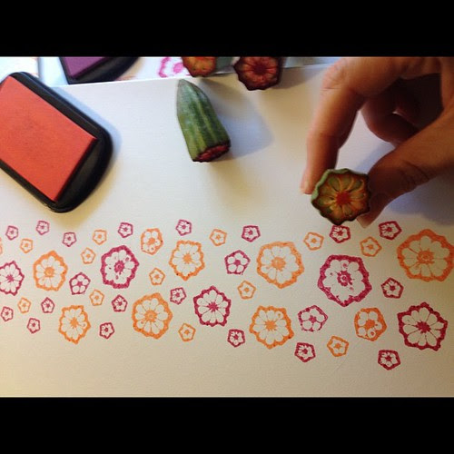 Stamping with okra #art