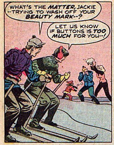 'It's not a beauty mark! Buttons stabbed me in the face with a fork! OWWWWWW!' Werewolf by Night #31