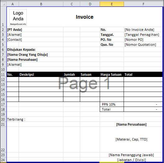 Format Nota Excel - Pengajar Online
