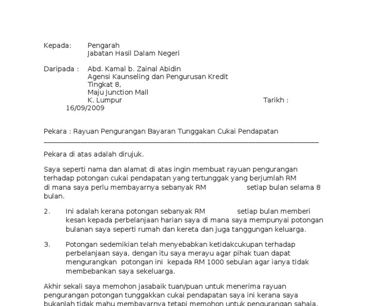 Contoh Surat Rayuan Pengurangan Cukai Lhdn - Persoalan n