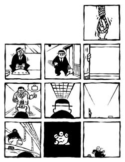 La lectura no es secuencial, sino que salta de página a página a través de una sola viñeta La lectura no es secuencial, sino que salta de página a página a través de una sola viñeta