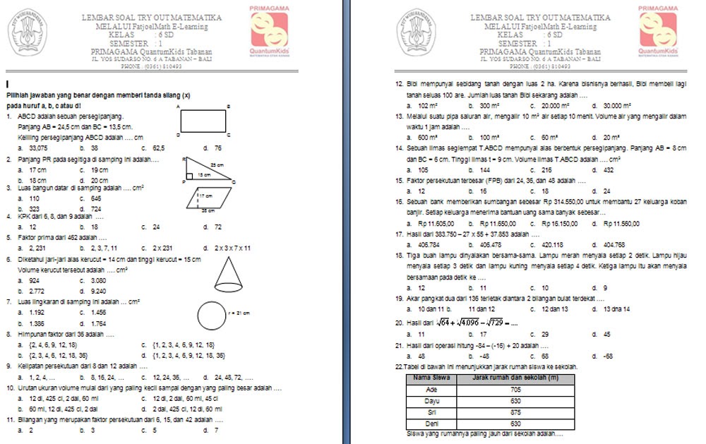 Soal Matematika Sd Primagama Guru Paud