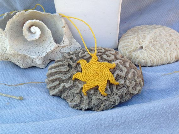 http://www.pinterest.com/pin/58828338857076825/ Yellow macrame sun necklace natural sunshine