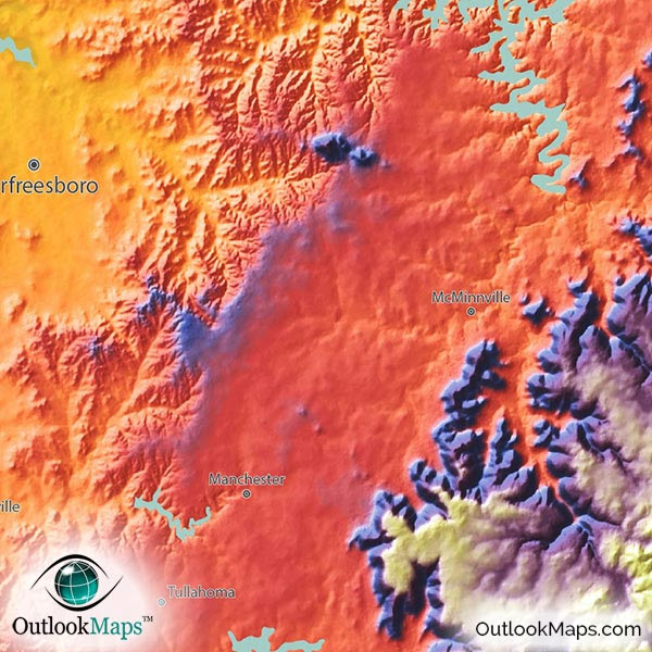 Elevation Topographic Map Of Tennessee