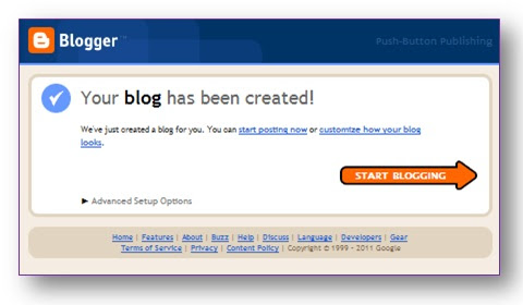 Tampilan Siap untuk memulai blogging