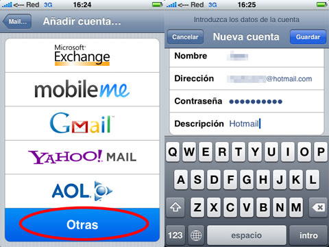 Configuración Hotmail en el iPhone