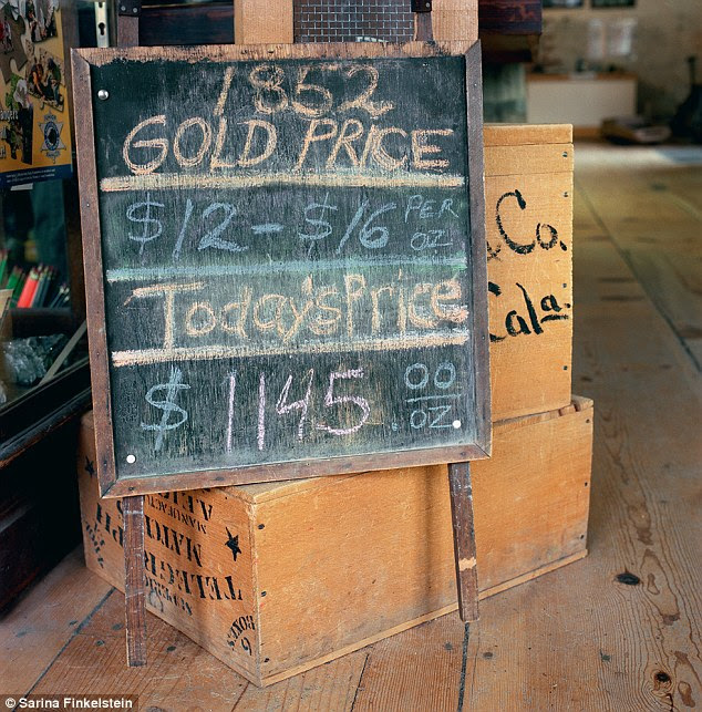 Skyrocketing gold prices: Chalkboard with the price of gold, Columbia Historical Museum, Columbia, California, 2009