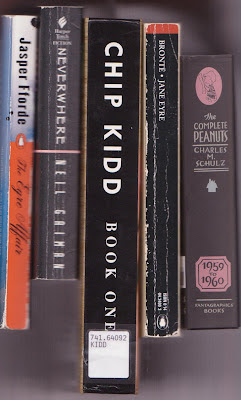 Such pretty things, books are. Pluck one from the shelf and sup. complete peanuts charles schultz charlotte bronte jane eyre chip kidd neverwhere neil gaiman jasper fforde eyre affair