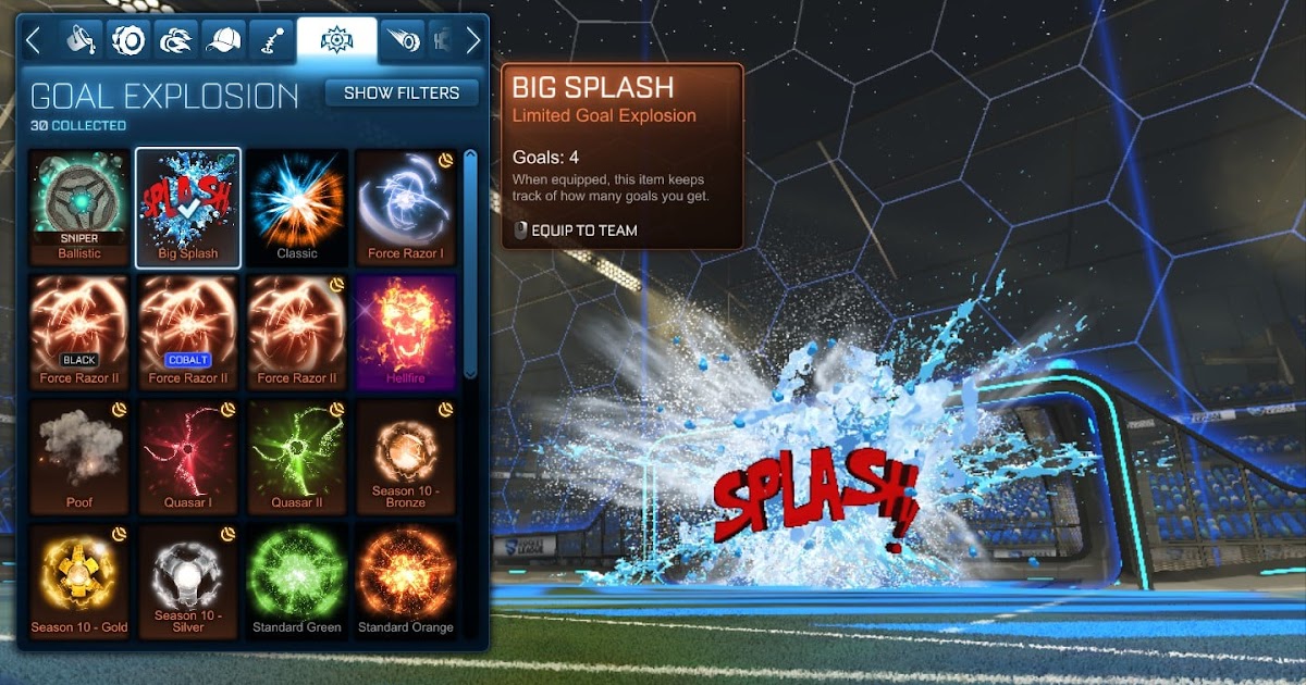 splash goal explosion rocket league how to get splash