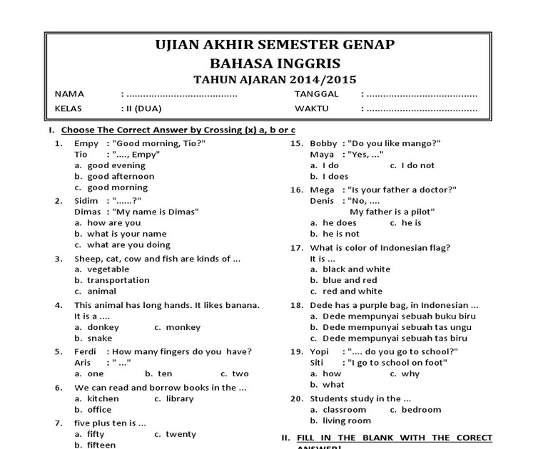 Soal Ukk B Inggris Sd 2021 - Ajudan Soal