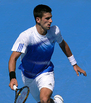 English: Djokovic at his 2008 Australian Open ...