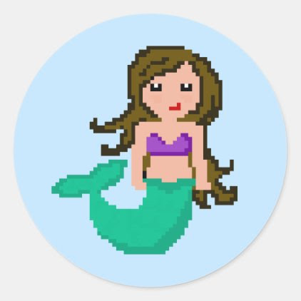 8Bit Pixel Geek Mermaid with Brown Hair Classic Round Sticker