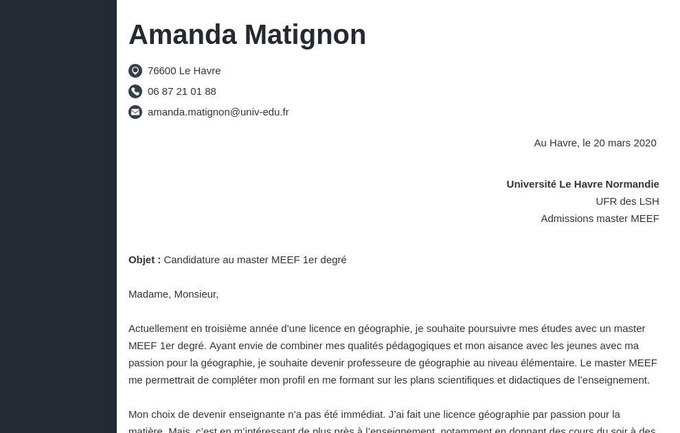 Lettre De Motivation Master Meef 1 Er Degré
