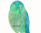 Blue Green Lovely Owl - Watercolor Painting - Art Print - Archival Art Print - littlecatdraw Blue Green Lovely Owl - Watercolor Painting - Art Print - Archival Art Print - littlecatdraw