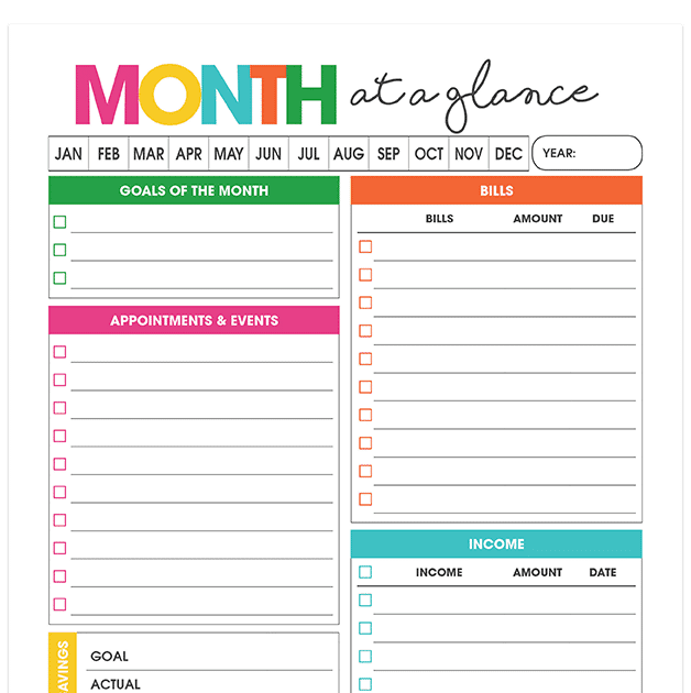 Month at a glance calendar printable calendar templates
