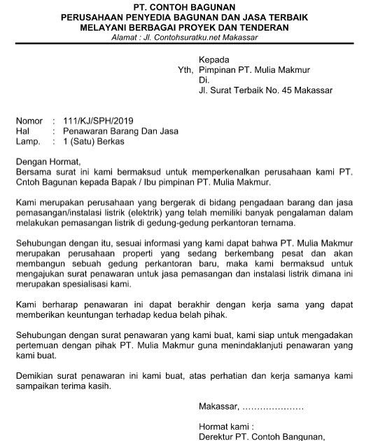 Contoh Surat Penawaran Untuk Proyek Contoh Surat