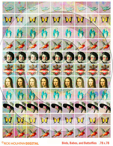 78x78 ATC Collage Sheet birds and babes