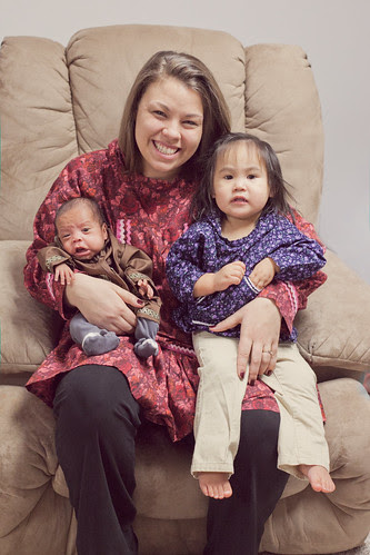 Aunt Sarah with Kaitlyn and Levi in Kuspuks