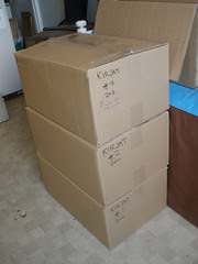 Three boxes of books