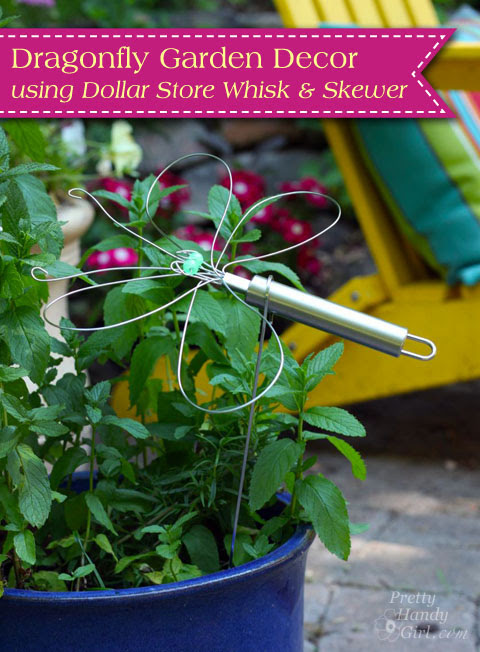 Dragonfly Garden Decor using a Wire Whisk + Skewer