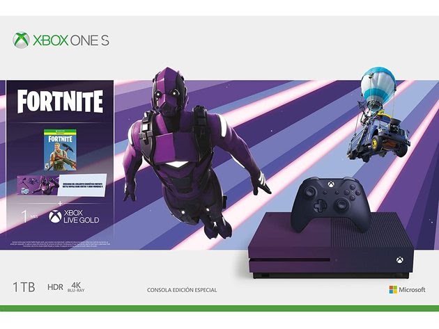 Xbox One S 1TB Console Fortnite Battle Royale Special Edition Bundle Purple New Open Box (Mexico) - New Open Retail or Brown Box for $649