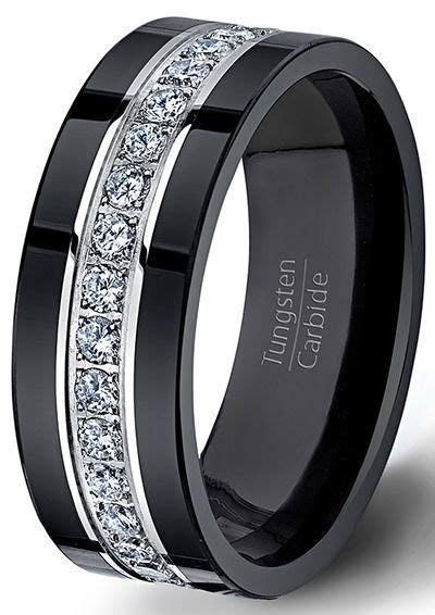 Black Tungsten Ring Fully Stacked With Brilliant Diamond Black Tungsten Ring Fully Stacked With Brilliant Diamond