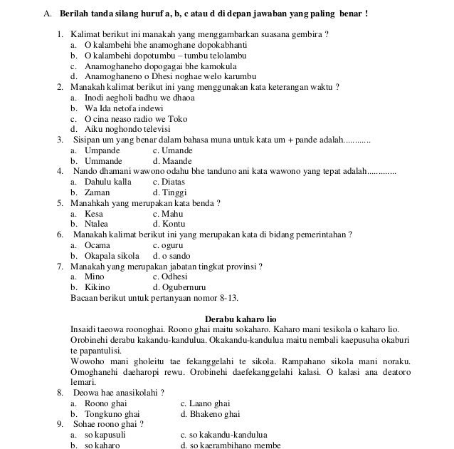 Contoh Soal Soal Bahasa Daerah Bugis Kelas 3 Sd