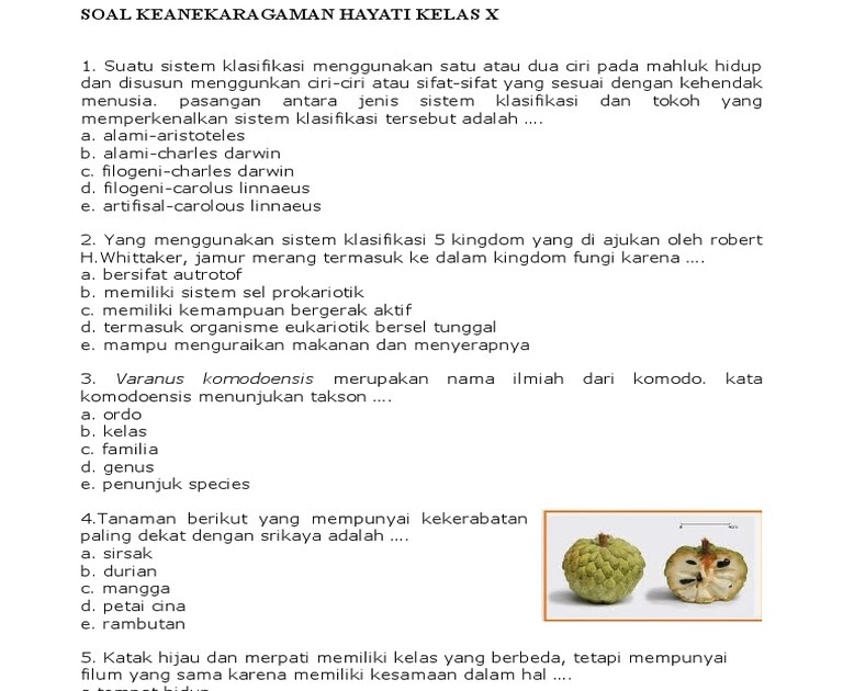 Contoh Soal Biologi Bab Keanekaragaman Hayati Kelas 10