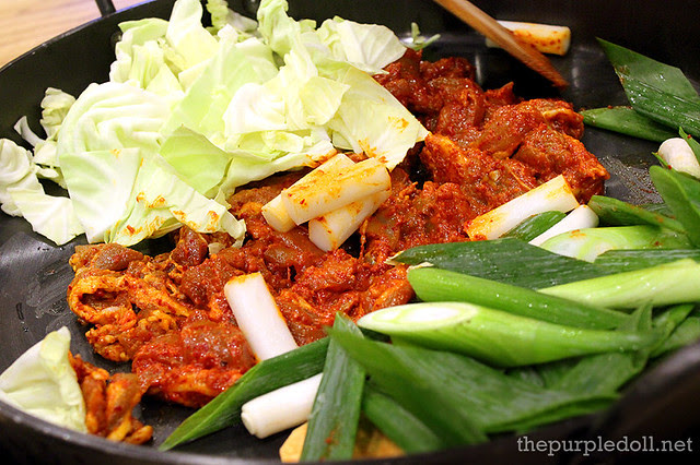 Marinated Chicken Galbi, Sliced Pork Belly and Assorted Seafood
