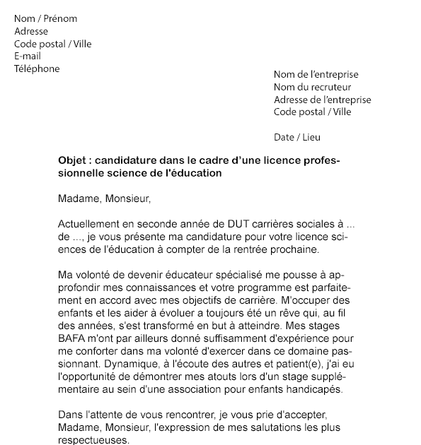 Lettre De Motivation Fac Science De La Vie  Rungon a