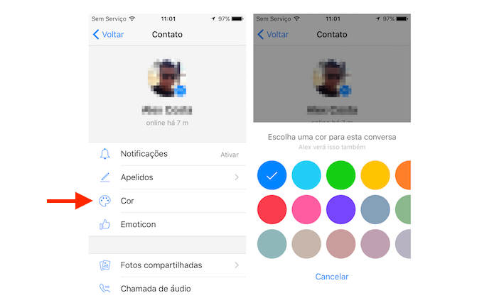 Alterando a cor de um chat do Facebook Messenger no iPhone (Foto: Reprodução/Marvin Costa)