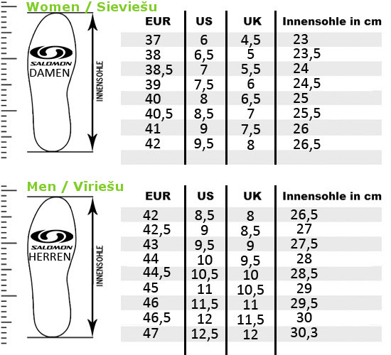 Salomon Womens Shoe Size Chart