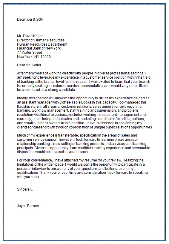 example of application letter for hrm course