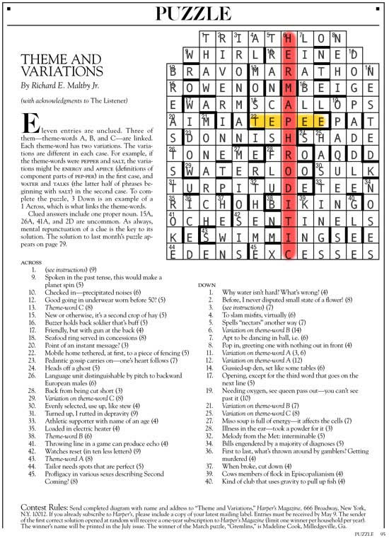 May 2014 | Harper's Cryptic puzzle solution