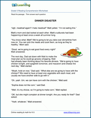 English Comprehension Exercises For Grade 5 - Favorite Worksheet