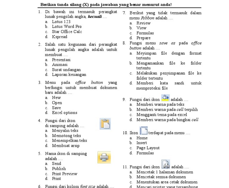 Soal Pilihan Ganda Microsoft Excel 2007 Beserta Jawabannya  Soal Pelajaran