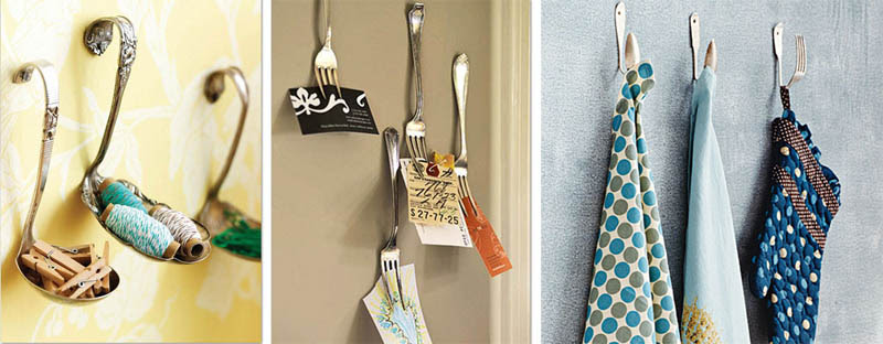 using old utensils as wall hooks