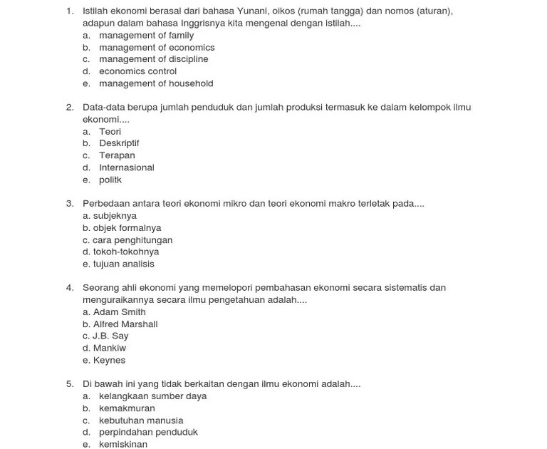 Contoh Soal Ekonomi Makro Dan Mikro Beserta Jawabannya - Hitungan Soal