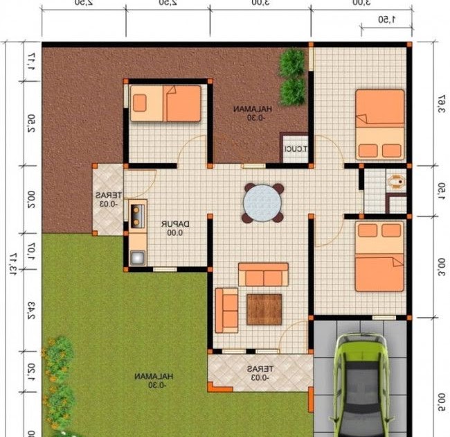 20 Sketsa desain rumah sederhana 3 kamar di kampung