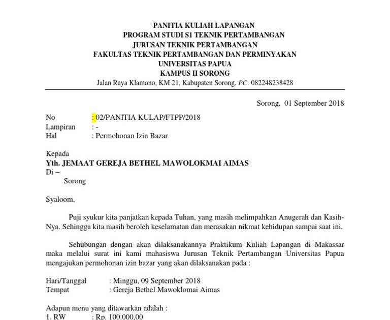 Contoh Surat Pemberitahuan Bazar