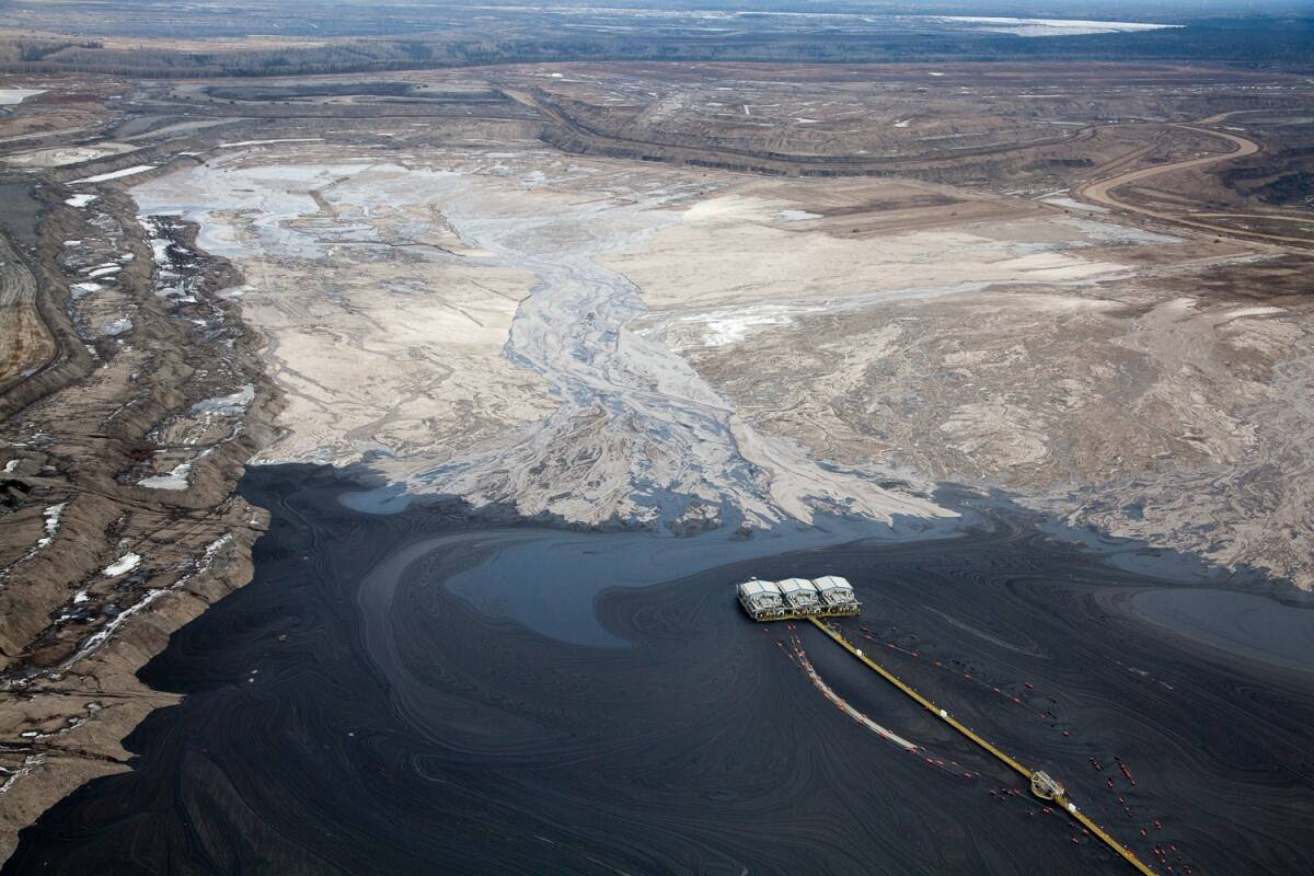Overview of tailing pond at Suncor mining site.