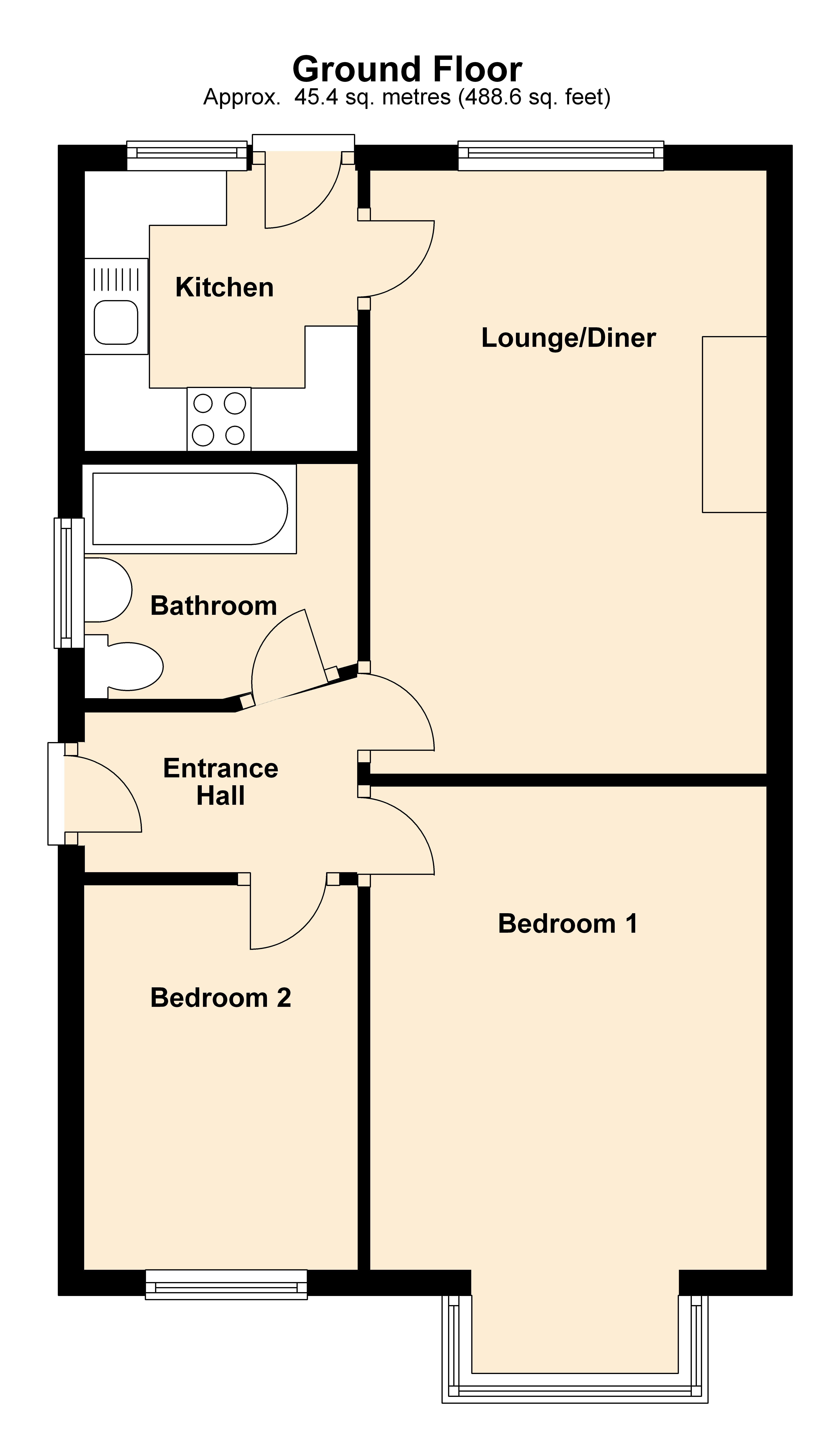 Floor Plan Of 3 Bedroom Bungalow 1 Bedroom Bungalow House Plan Bn208 