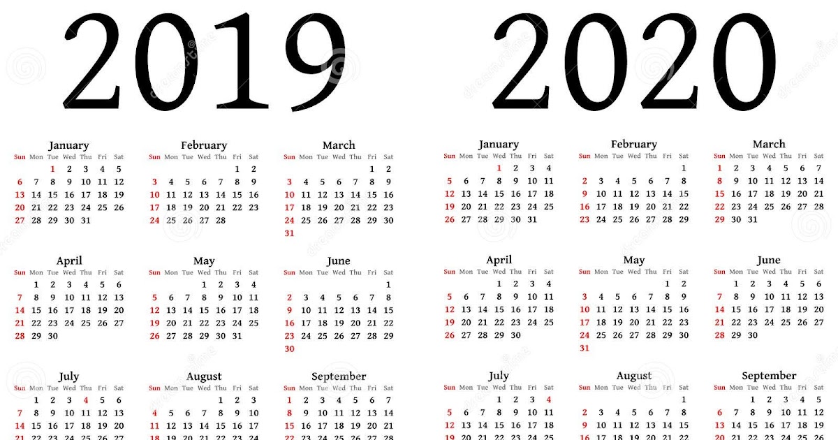 Calendar for jan feb 2020