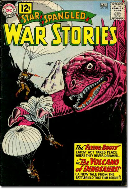'A VOLCANO of DINOSAURS? It's a madhouse...a MADHOUSE!' (Star Spangled War Stories #100)
