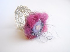 wire and fibre ring: poppy