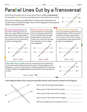 Parallel Lines And Transversals Worksheet Answers