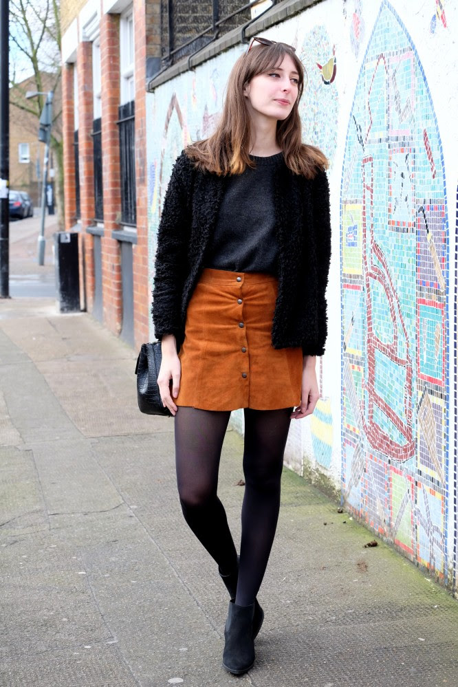 suede skirt  dressed up girl