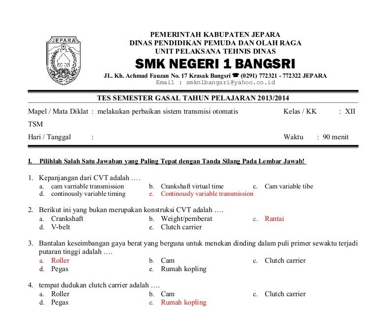 Cntoh Soal Kopling Cvt Kelas 2 Beserta Jawabnya - Jejak Guru