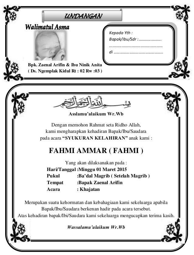 Contoh Undangan Selapan Bayi document
