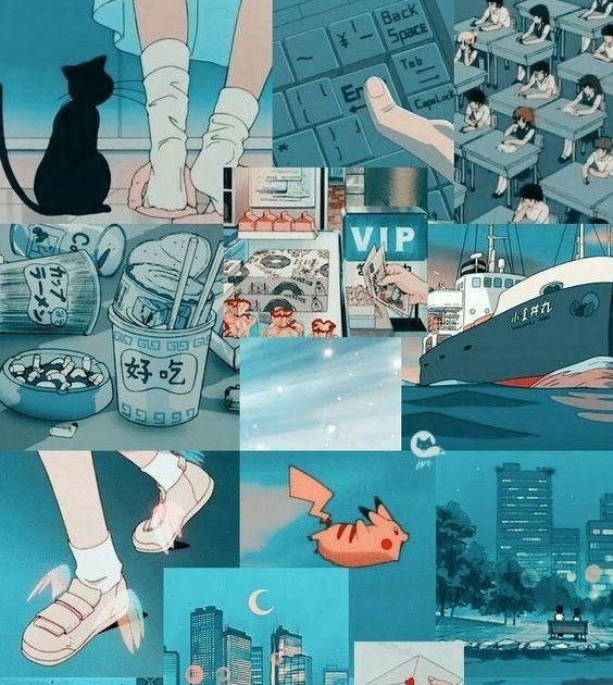 The Best 13 Anime Iphone Aesthetic Blue Collage Wallpaper Mediaplentybox